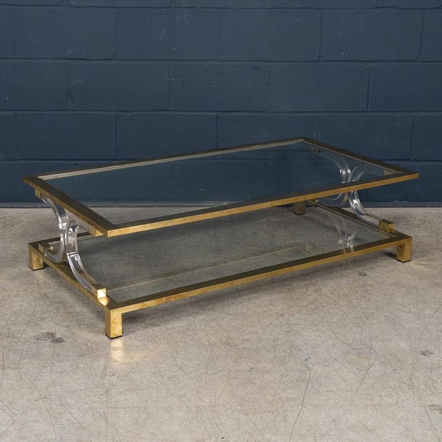 Hollywood Regency 20th Century Hollywood Regency Italian Glass, Brass and Acrylic Glass Coffee Table, 1980 For Sale - Image 3 of 14