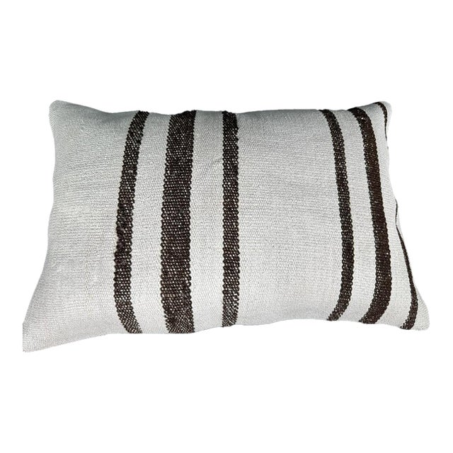 Turkish Hemp Pillow Cushion Natural Beige Dark Brown Pillow Cushion Cover 16" x 24" For Sale