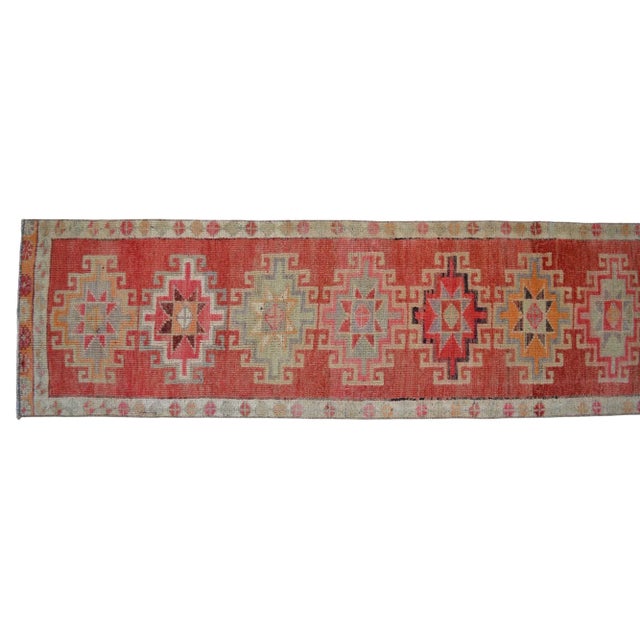 Hand-Knotted Narrow Runner Turkish Rug Hallway Decor- 2'1' X 12'3' For Sale - Image 9 of 12