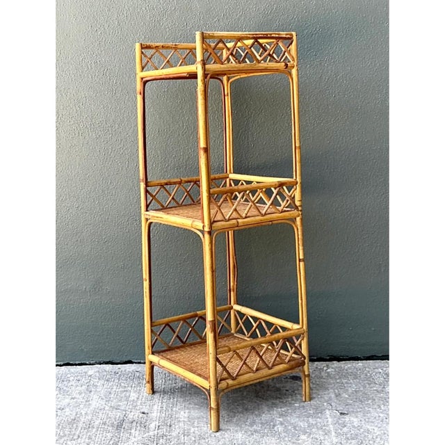 Camel Vintage Rattan Three-Tier Shelf For Sale - Image 8 of 12
