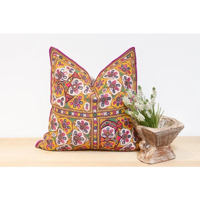 Yellow Dhani Rajasthani Embroidered Decorative Pillow For Sale - Image 8 of 8