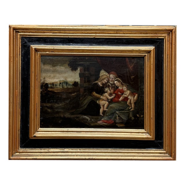 Madonna and Child with the Infant Saint John and Saints, 18th Century, Oil on Panel, Framed For Sale