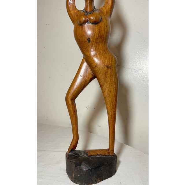 Abstract Antique Hand Carved Abstract Modernist Nude Lady Wood Figural Sculpture Statue For Sale - Image 3 of 13