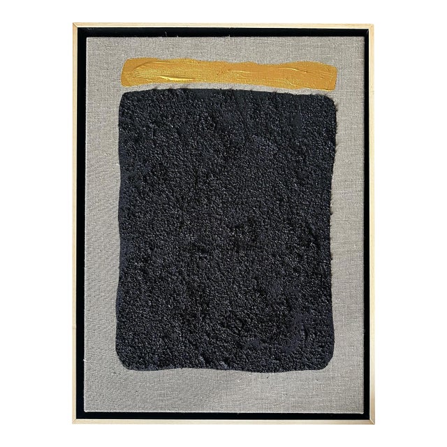 Gold and Carbon Painting on Spanish Linen Minimalist Painting, Framed For Sale