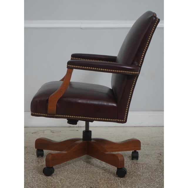 Traditional Ethan Allen Burgundy Leather Desk Chair For Sale - Image 3 of 18