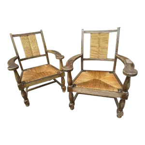Pair of French Oak Armchairs in the Style of Charles Dudouyt