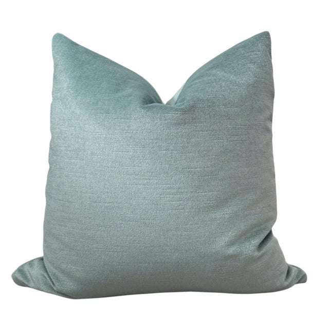 Not Yet Made - Made To Order Elegant Celeste Blue High End Mohair Blend 22" Pillows - A Pair For Sale - Image 5 of 5