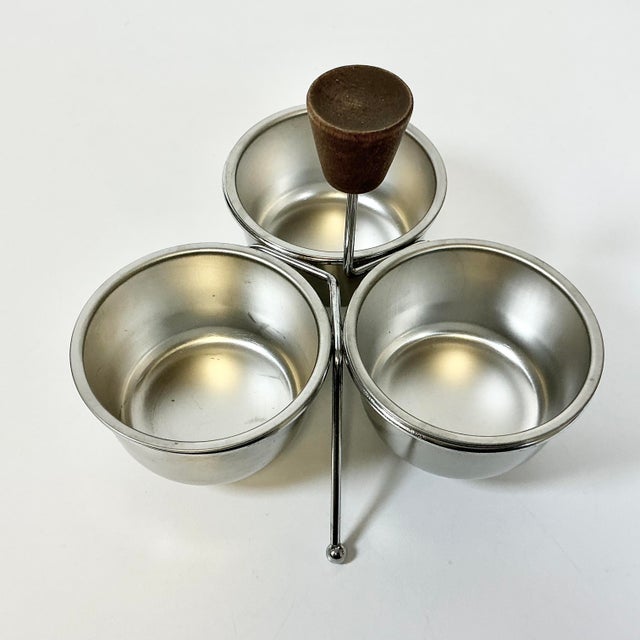 Mid 20th Century Mid-Century Boho Chic Metal Condiment or Salad Dressing Serving Dishes With Caddy, 3 Wells. For Sale - Image 5 of 8