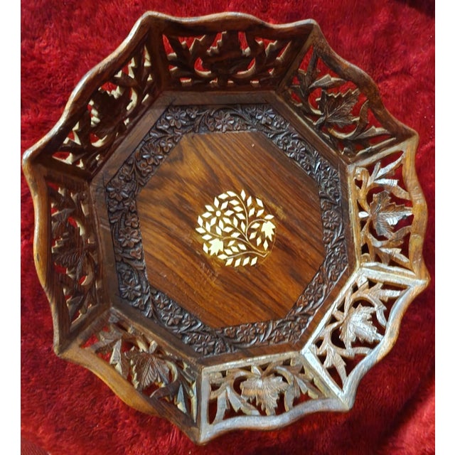 Indian Pair East Indian Decorative Wood Carved Inlay 1960s For Sale - Image 3 of 7