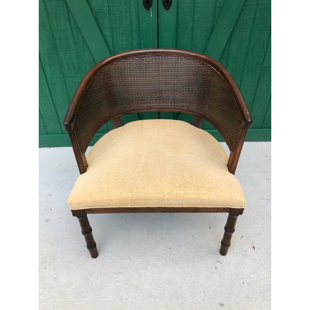 Mid-Century Modern Velvet Upholstered Wicker Barrel Chair ...