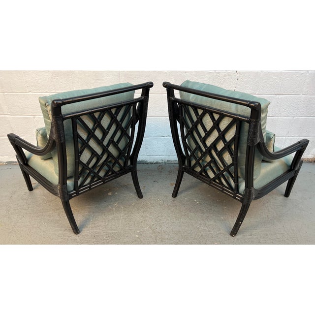 Black Mid-Century Chinese Chippendale Style Ebonized Bamboo Lounge Chairs by LaCor For Sale - Image 8 of 16