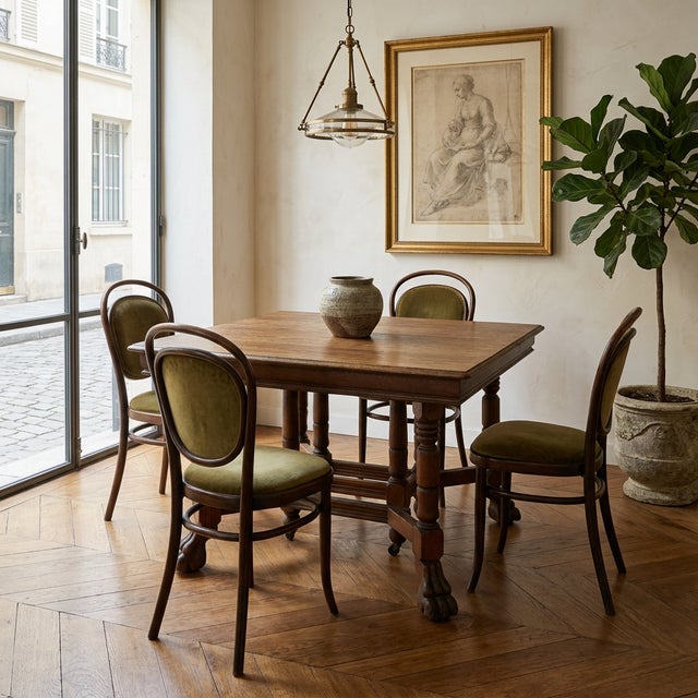 Jacobean Revival / Eastlake Oak Dining Table, Late 19th–Early 20th Century Solid oak dining table in a medium-to-dark...