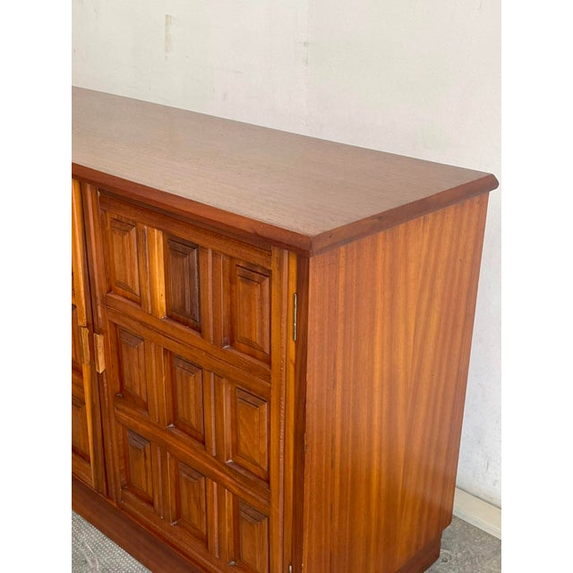 1970s Spanish Geometric Hardwood Credenza, 1970s For Sale - Image 5 of 7