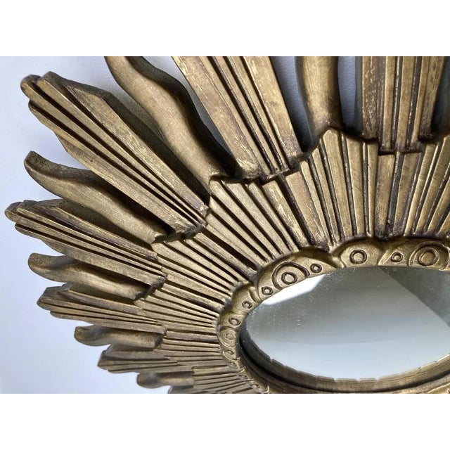 Glass Vintage Golden Sunburst Mirror, 1960s For Sale - Image 7 of 11