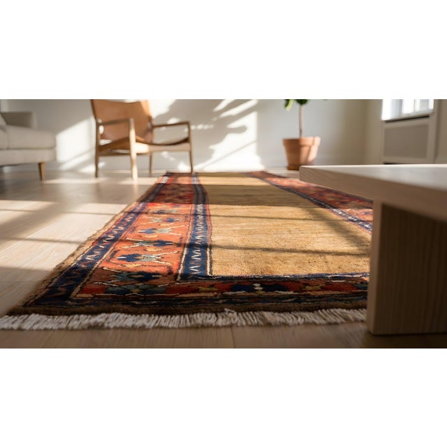 Camel 1890s Tan Camel Geometric Nw. Persian Kurdish Runner Rug 3' X 10' Handknotted Wool Carpet For Sale - Image 8 of 9
