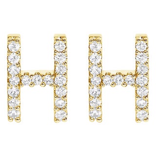 10K Yellow Gold 1/10 Cttw Diamond 'H' Initial Stud Earring For Sale