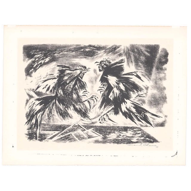 Edward (Eduardo) Arcenio Chavez (1917-1995) "Fighting Cocks" lithograph on paper, pencil signed. Chavez was born in Santa...