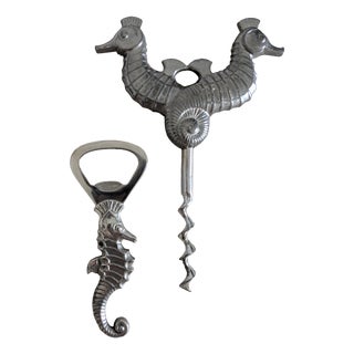 Pewter Seahorse Bottle Openers by Just Andersen, 1930s, Set of 2 For Sale