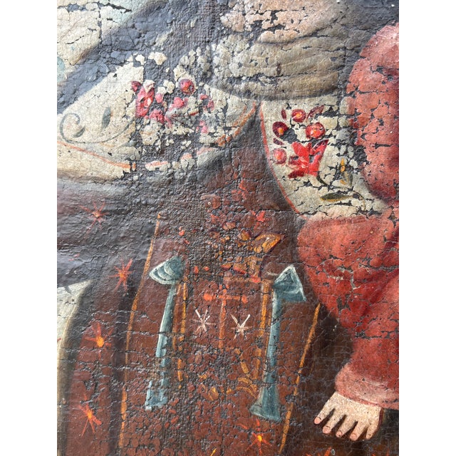 Late 18th Century 18thC Spanish Oil on Canvas Our Lady of Mount Carmel For Sale - Image 5 of 7