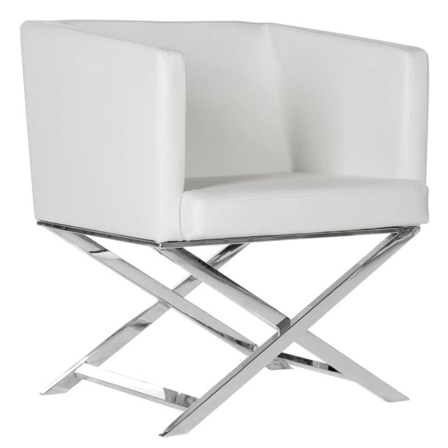 Modern Chrome Cross Leg Chair in White For Sale - Image 3 of 7