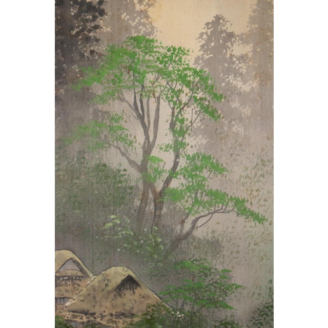 "Landscape With Waterfall", Showa Japanese Silk Scroll Painting For Sale - Image 11 of 18