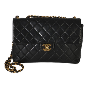 Vintage 24k Black Quilted Lambskin Jumbo XL Maxi Flap Bag