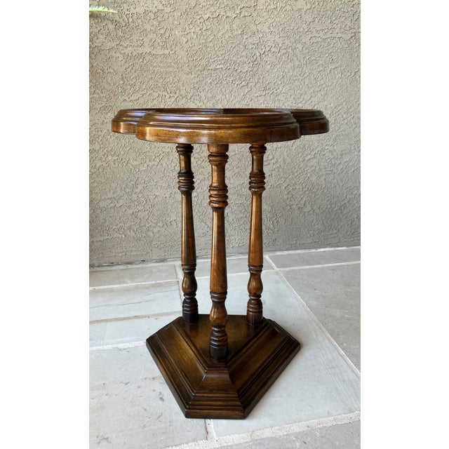 Mid 20th-Century Cricket-Style Trefoil Top Pedestal Base Accent Table For Sale - Image 11 of 18