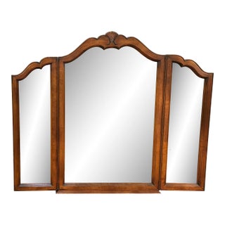 1990s Ethan Allen Country French Carved Tri-Fold Dresser Chest Mirror For Sale