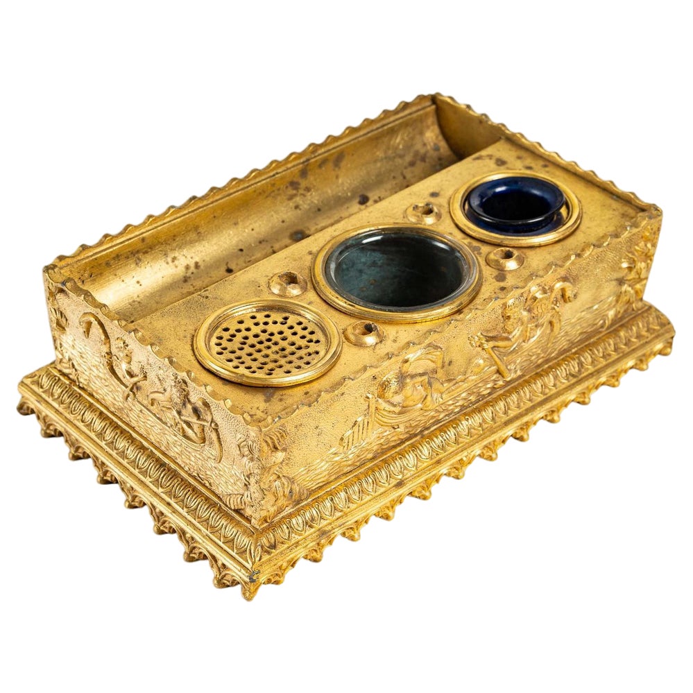 19th Century Inkwell in Bronze and Glass | Chairish