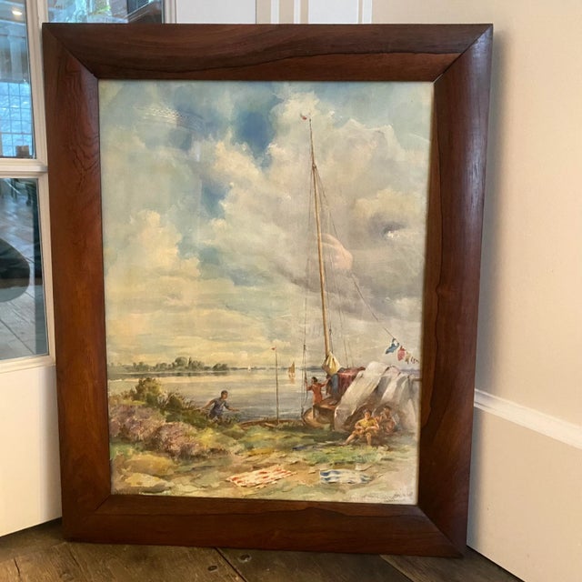 Beautifully done original watercolor by British listed artist Bernard Harper Wiles of a lazy afternoon in the English...