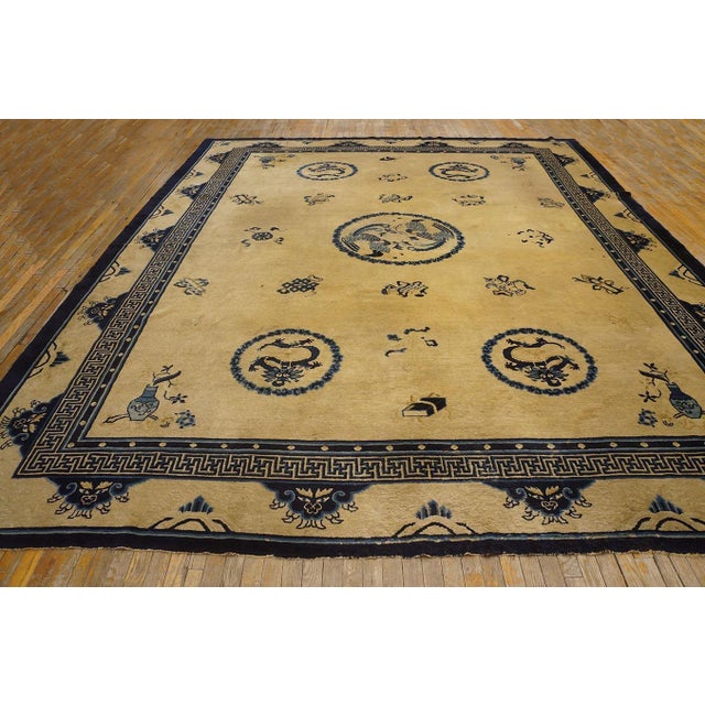 1920s Extraordinary White Ivory Color With Chinoiserie and Animalia Design Antique Chinese Peking Rug For Sale - Image 5 of 12