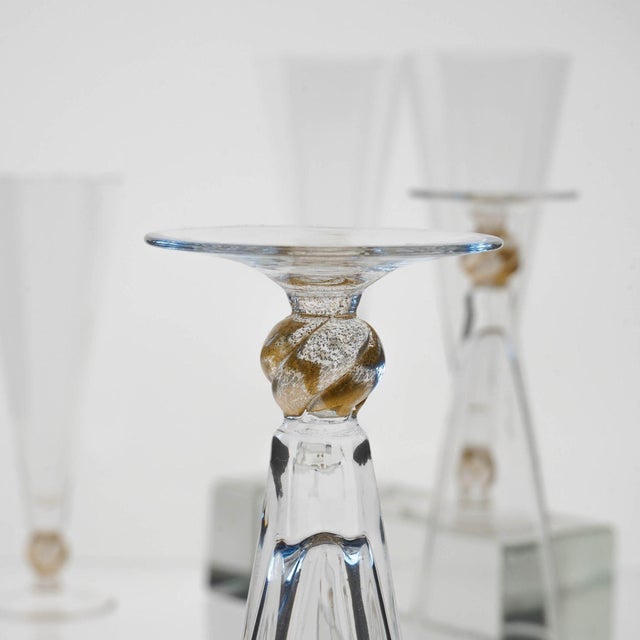 Glass Hexagonal Flutes with Gold Inserts by Cenedese, Set of 5 For Sale - Image 7 of 18