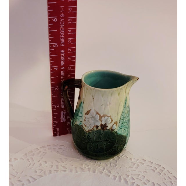 Antique Majolica Creamer, Earthtones With Green Leaves, Flowers and Fern. For Sale - Image 10 of 10