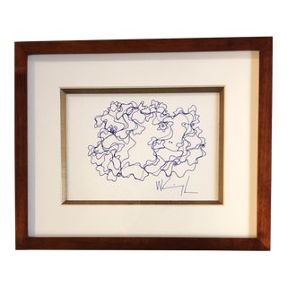 Original Vintage Wayne Cunningham Abstract Ink Drawing Framed For Sale