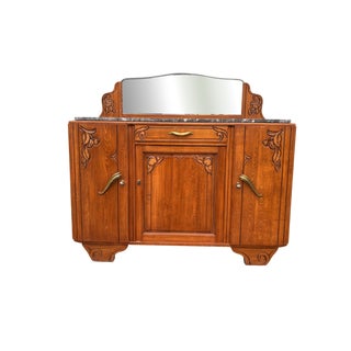 Art Nouveau Sideboard with Marble Top and Mirror, 1890s For Sale