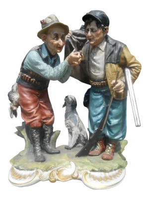 Vintage Capodimonte Italy the Rabbit Hunters Porcelain Figurine Large Classic