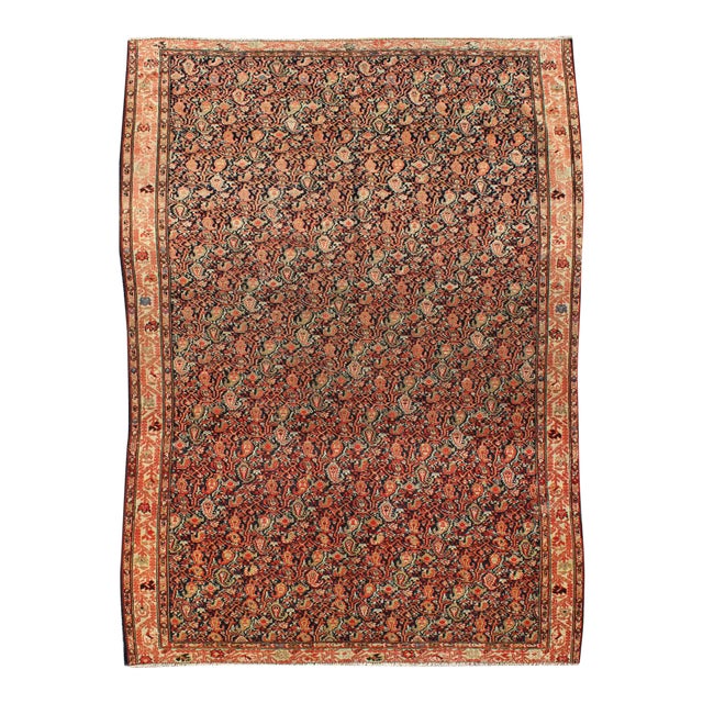 Antique Persian Woven Mishan Malayer Rug in Dark Blue Background For Sale