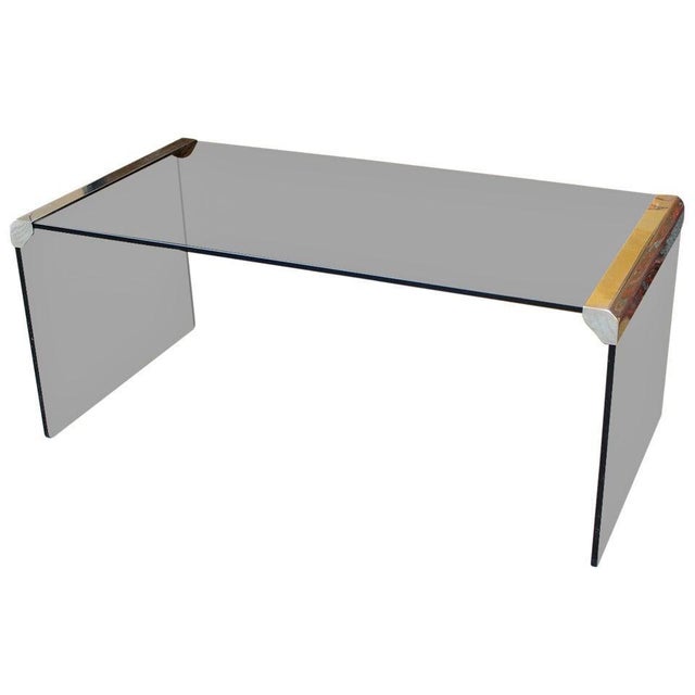 Smoked Glass and Chrome Steel Waterfall Pace Collection Coffee Cocktails Table, 1970s For Sale - Image 6 of 6
