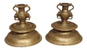 Antique French Renaissance Style Bronze Candlesticks, 19th Century - a Pair