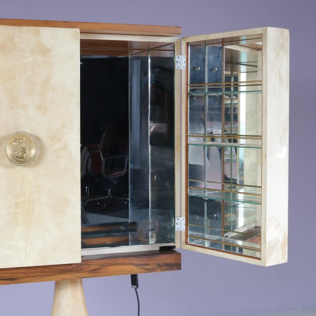 Italian Goatskin Bar Cabinet on Pedestal Base by Aldo Tura, 190s For Sale - Image 4 of 18