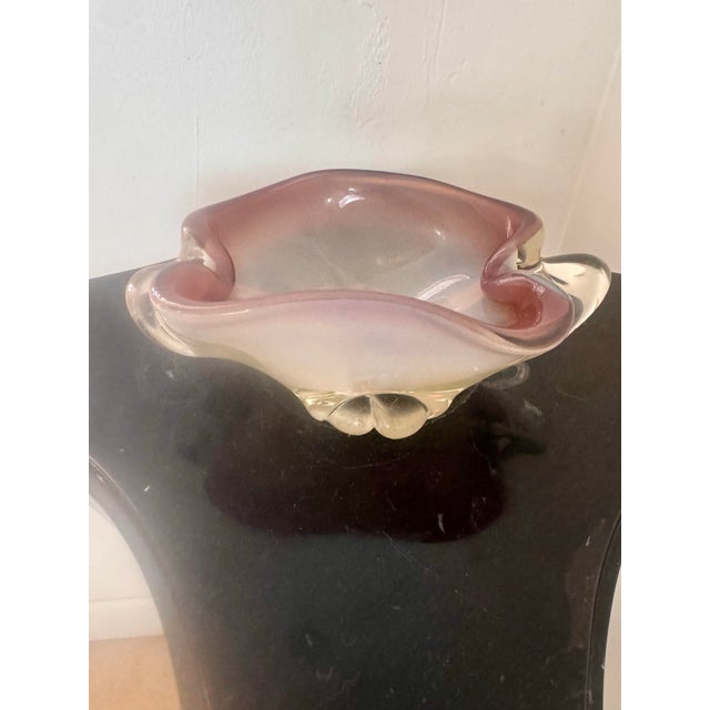 Vintage Murano Pink and Opalescent Glass Bowl Catchall For Sale - Image 11 of 12