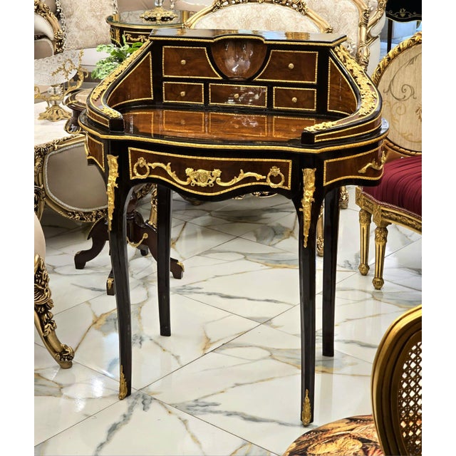 Add timeless elegance to your home with this exquisite French-style writing desk, featuring a graceful kidney-shaped...