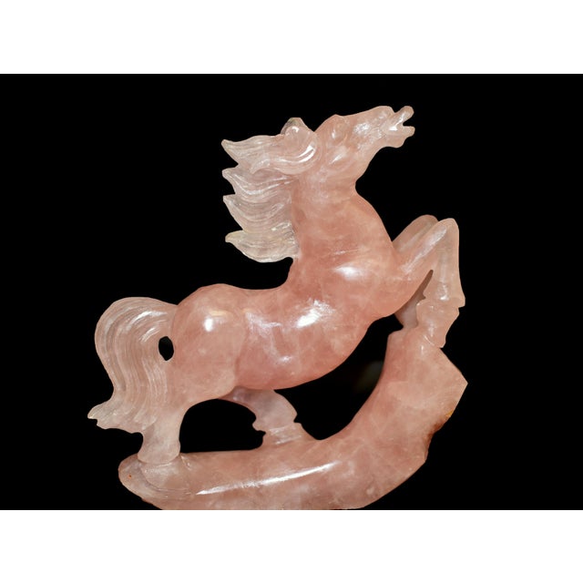 Mid 20th Century Natural Rose Quartz Horse Statue Hand Carved Gemstone Sculpture For Sale - Image 14 of 16