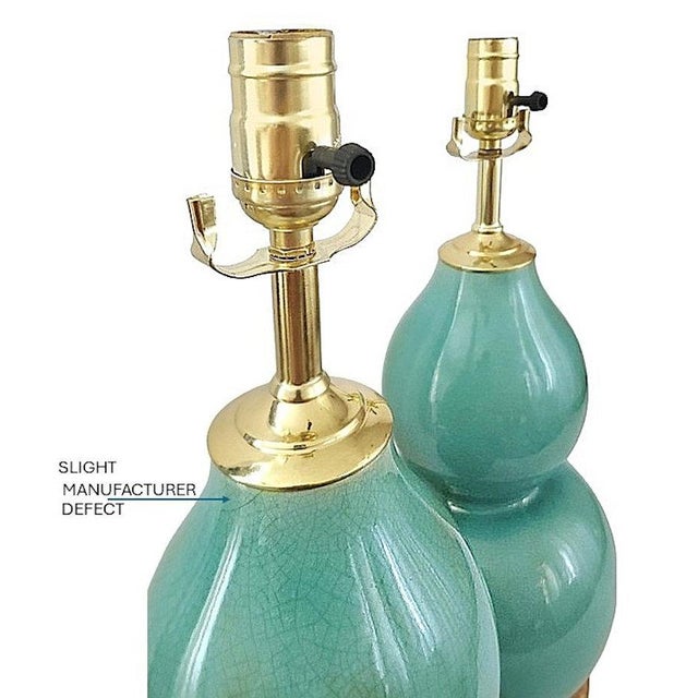 Lamp Pair Restored Vintage Christopher Spitzmiller Style Coastal Blue Crackled Porcelain For Sale - Image 10 of 14