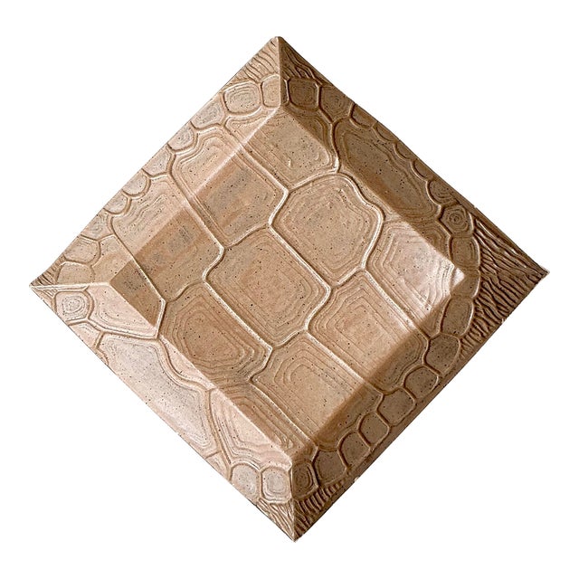 Vintage Boho Pressed Turtle Shell Pattern Ceramic Tray For Sale