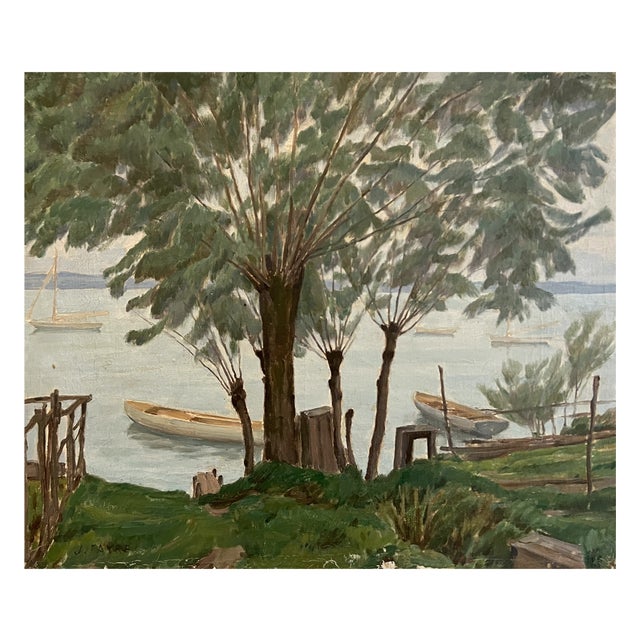 Josef Favre, Bord du Lac Léman et Vue sur le Jura, Oil on Canvas For Sale