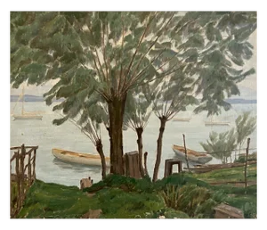 Josef Favre, Bord du Lac Léman et Vue sur le Jura, Oil on Canvas