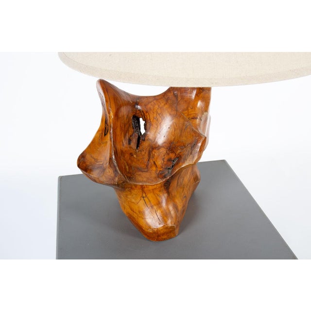 Freeform Table Lamp in Hand-Carved Olive Wood, France, 1950s For Sale - Image 4 of 8