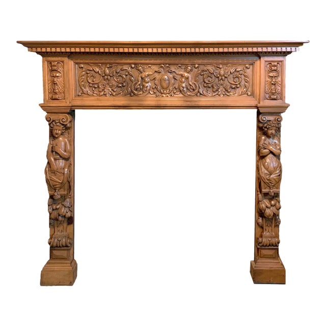 Antique Carved Mantel Renaissance Revival Style For Sale