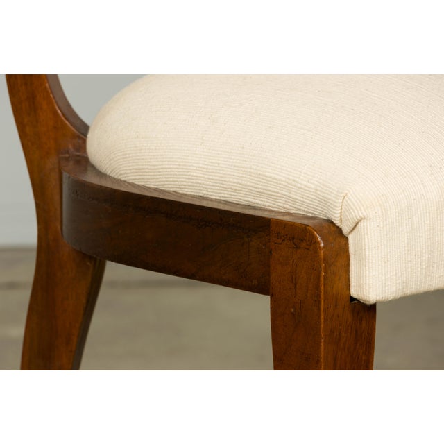 Set of 6 French Art Deco Walnut Dining Chairs in Ivory Ribbed Upholstery, 1930s For Sale - Image 10 of 18